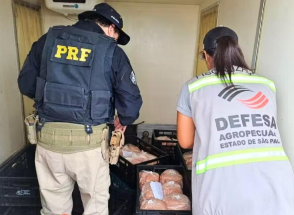 PRF apreende 450 kg de carne de frango imprópria para consumo na BR-116 que seria comercializada no Vale do Ribeira / Foto: Divulação PRF