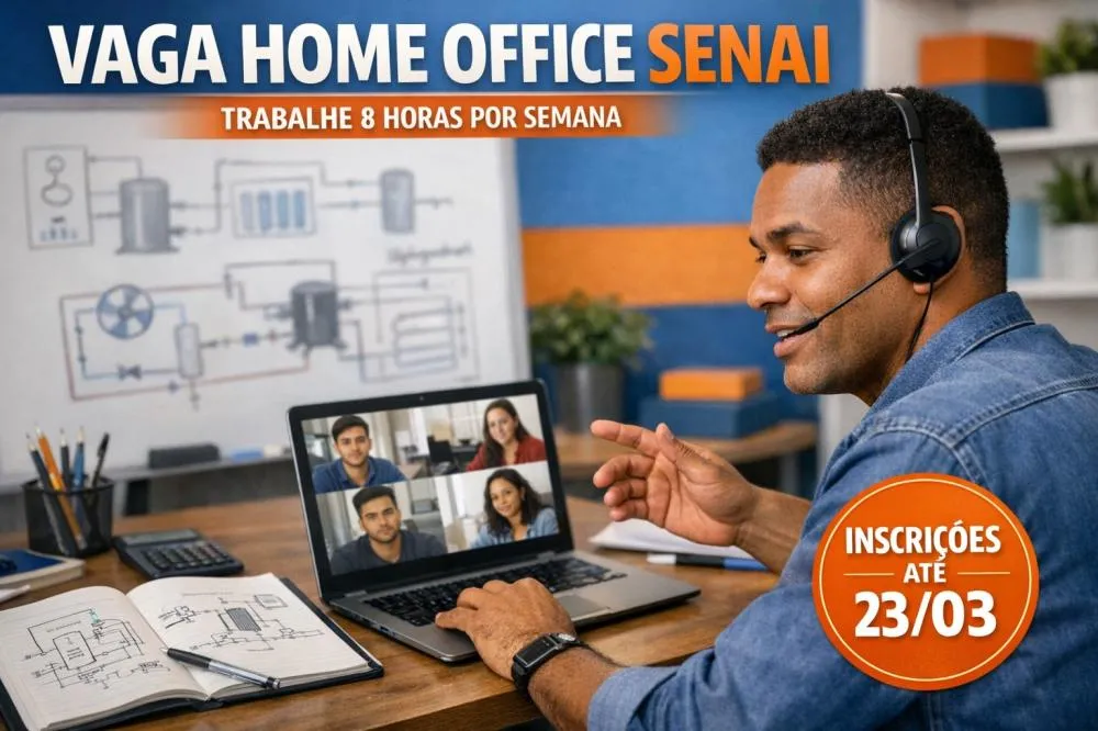 Trabalhe de casa 8 horas por semana: Inscrições para processo seletivo SENAI com vaga home office terminam nesta segunda (23/03) / Foto: Gerada por IA