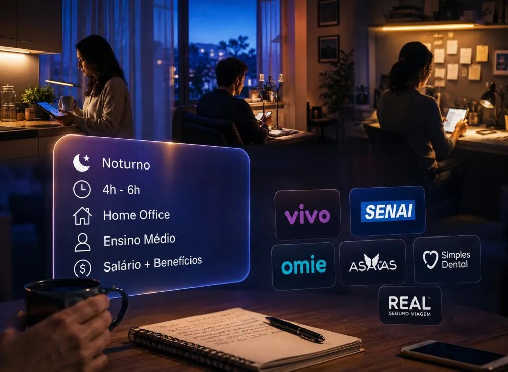 Processo Seletivo com vagas para trabalho remoto noturno; veja salários, turnos e como participar / Foto: Gerada por IA