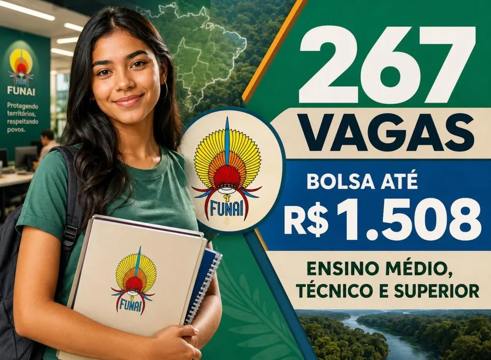 Processo seletivo da Funai abre 267 vagas em todo o Brasil com remuneração de até R$ 1,5 mil; saiba como participar / Foto: Gerada por IA