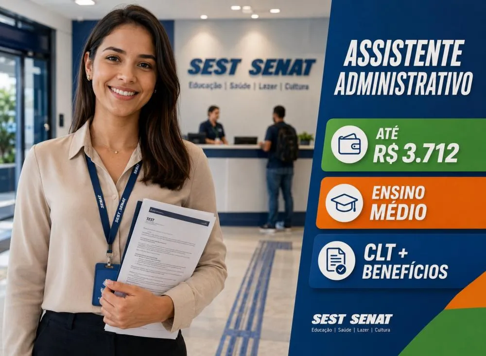 Processo Seletivo Assistente Administrativo Sest Senat para ensino médio com salário de até R$ 3.712; veja como se inscrever / Foto: Gerada por IA