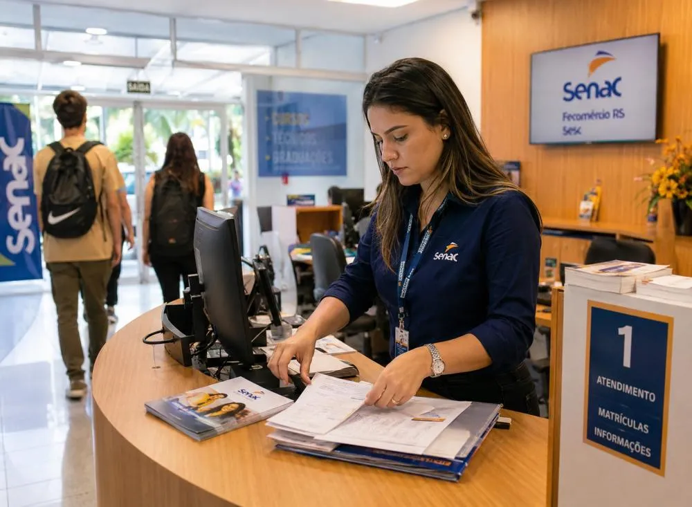 Processo Seletivo Auxiliar Administrativo Senac com remuneração de R$ 3.000 para ensino médio completo / Foto: Gerada por IA