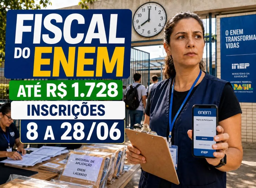 Fiscal do Enem 2026: Inscrições para fiscal de prova com pagamento de até R$ 1.728 começam nesta segunda