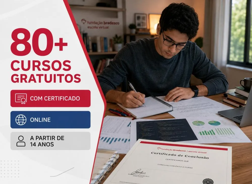 Fundação Bradesco oferece mais de 80 cursos online gratuitos com certificado; veja como se inscrever / Foto: Gerada por IA