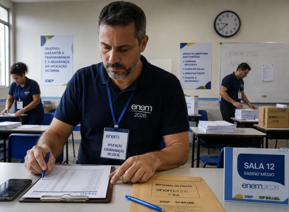 Como trabalhar no Enem 2026: inscrições para fiscal de prova com pagamento de até R$ 1.728 estão abertas; veja requisitos / Foto: Gerada por IA