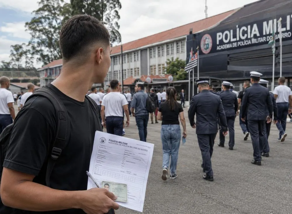 Concurso PM SP para ensino médio abre 200 vagas de Aluno-Oficial com salário inicial de R$ 5,4 mil; veja requisitos e inscrições / Foto: Gerada por IA