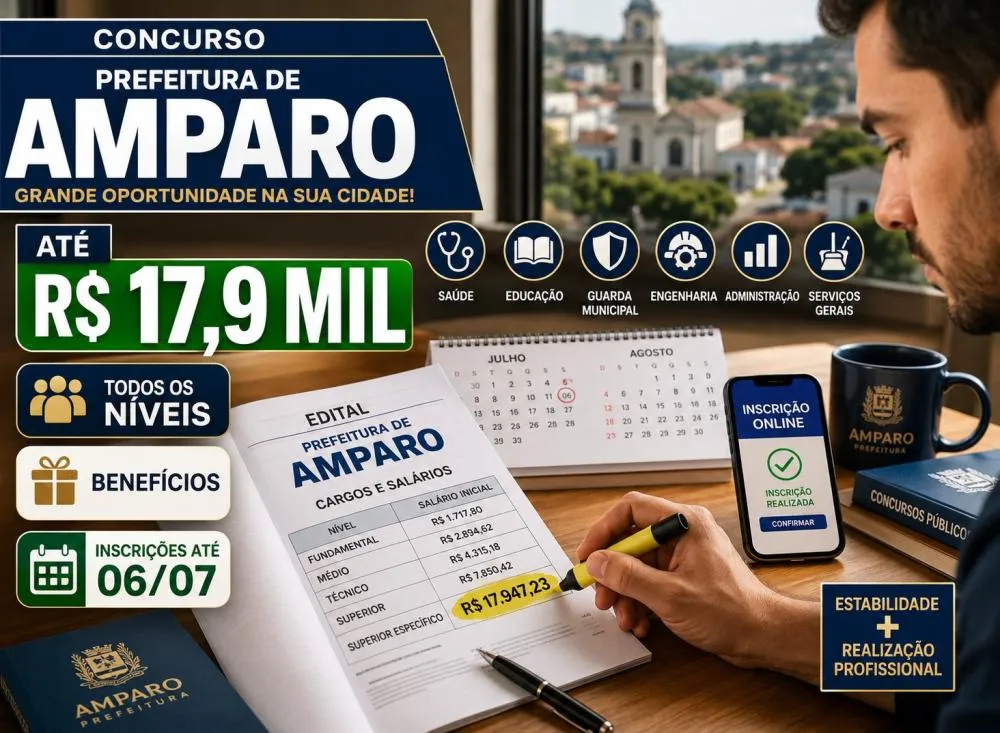 Prefeitura abre concurso com salários de até R$ 17,9 mil para níveis fundamental, médio, técnico e superior; veja cargos e inscrições / Foto: Gerada por IA