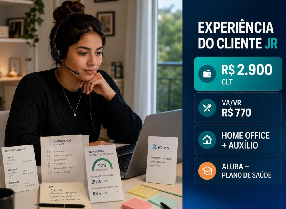 Trabalho remoto: processo seletivo com vaga júnior paga R$ 2.900, vale de R$ 770 e auxílio home office / Foto: Gerada por IA