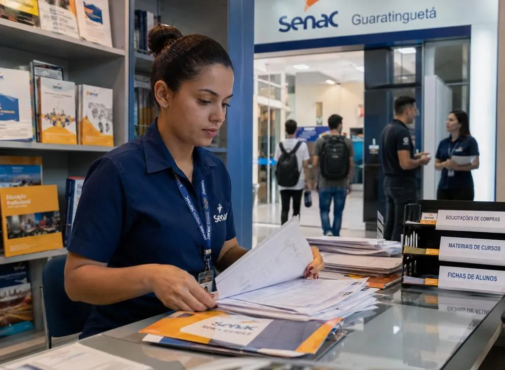 Processo seletivo Senac para Auxiliar Administrativo com remuneração de R$ 3.115 e exigência de ensino médio / Foto: Gerada por IA