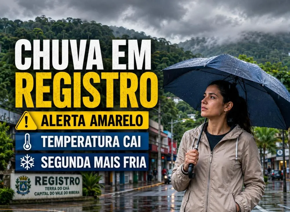 Clima em Registro: chuva fraca deve marcar os próximos dias e temperatura pode cair no início da semana / Foto: Gerada por IA
