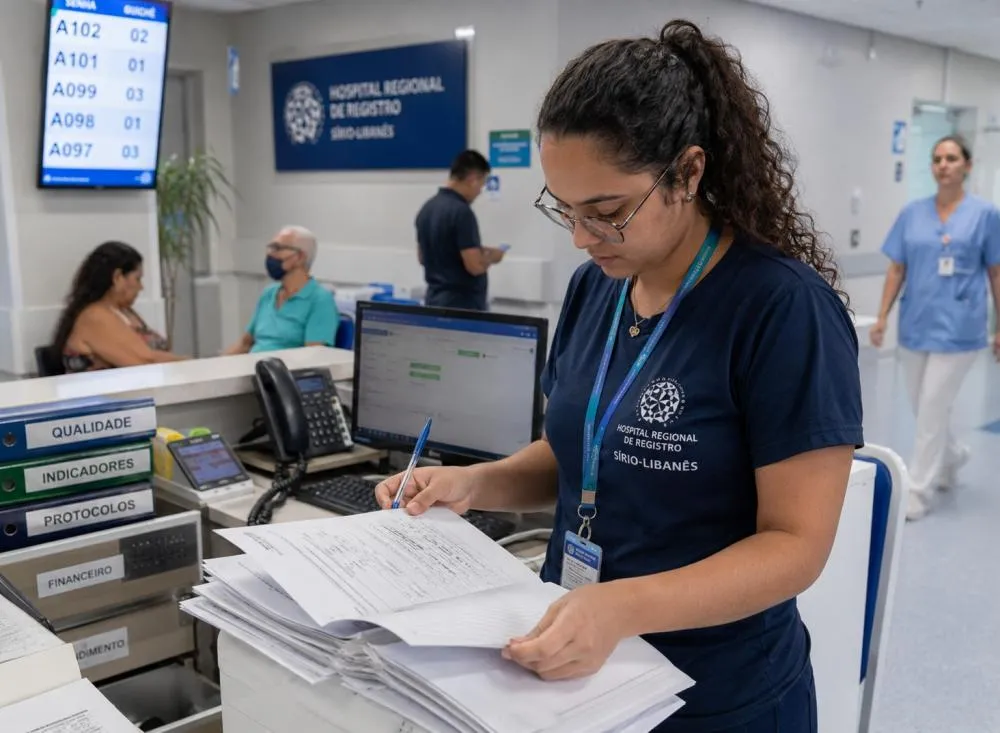 Processo Seletivo Assistente Administrativo e Auxiliar Administrativo em Hospital Regional para ensino médio; veja como se inscrever / Foto: Gerada por IA