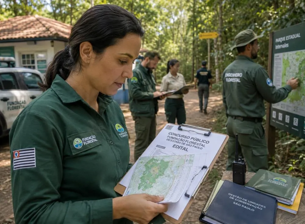 Concurso Público da Fundação Florestal de SP abre 68 vagas com salários de até R$ 11,2 mil; inscrições começam em junho / Foto: Gerada por IA