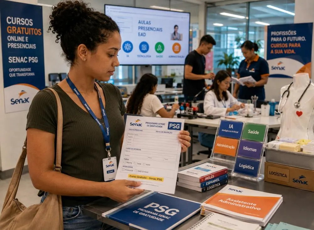 Senac abre milhares de vagas em cursos online gratuitos e cursos presenciais; veja como participar / Foto: Gerada por IA