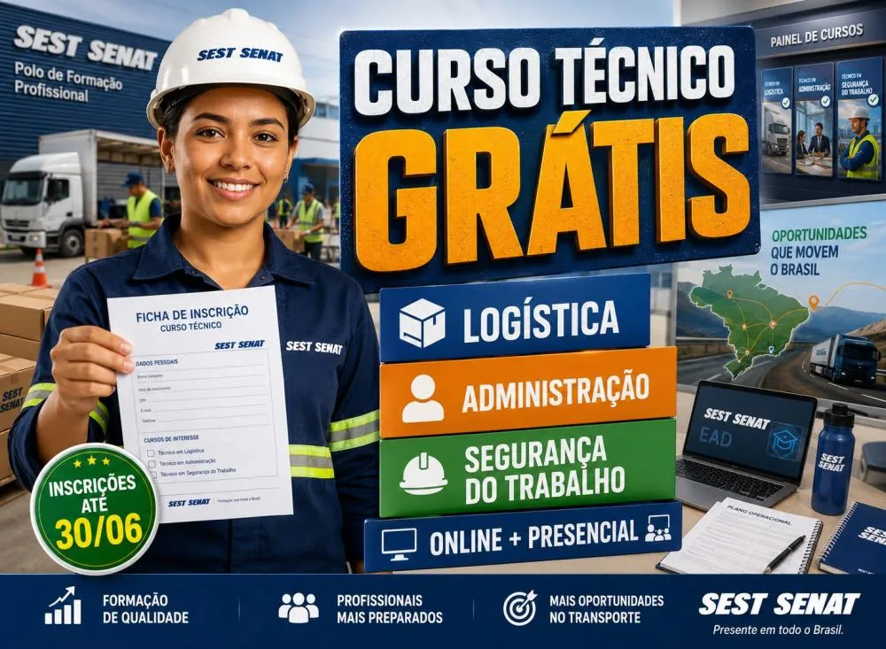 Curso Técnico Gratuito e Online: SEST SENAT abre vagas em Logística, Administração e Segurança do Trabalho / Foto: Gerada por IA