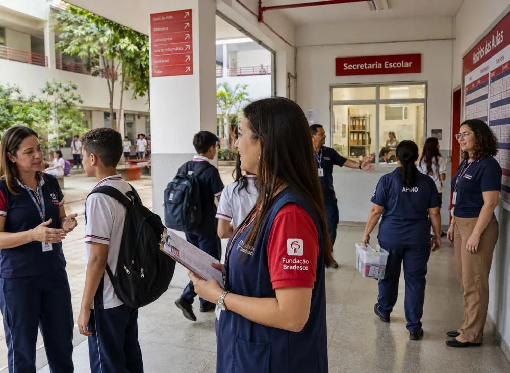 Fundação Bradesco divulga novo processo seletivo com mais de 50 vagas para Inspetor de Alunos, Professor, Orientador Pedagógico e outras funções / Foto: Gerada por IA