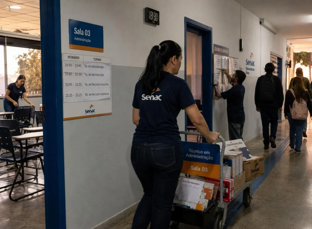 Processo seletivo Auxiliar Administrativo Senac com salário de R$ 3.115 para ensino médio completo / Foto: Gerada por IA
