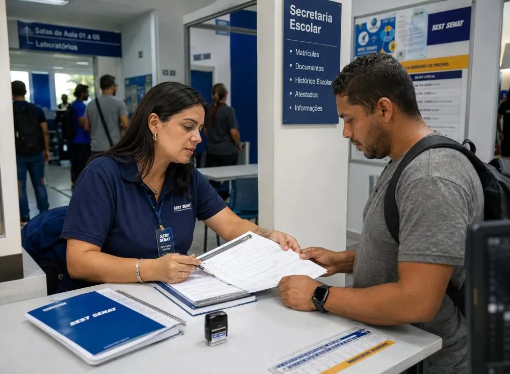 Secretário Escolar SEST SENAT com salário de R$ 4.128 e contratação CLT; veja como se inscrever / Foto: Gerada por IA