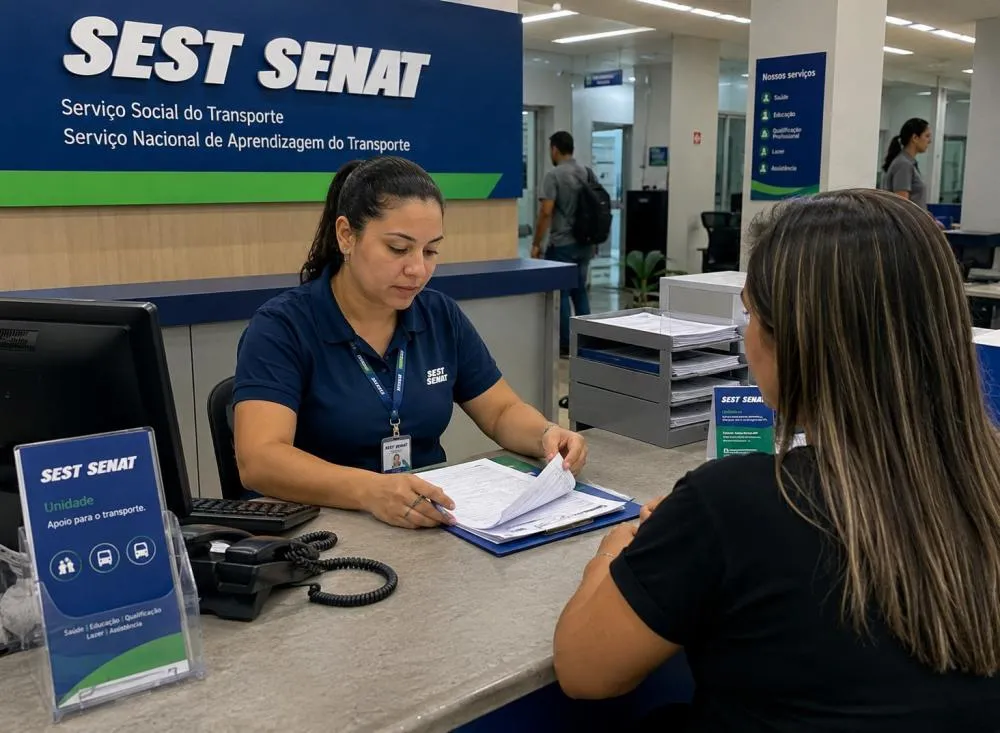 SEST SENAT abre processo seletivo para Assistente Administrativo com salários de até R$ 4.128 para ensino médio / Foto: Gerada por IA