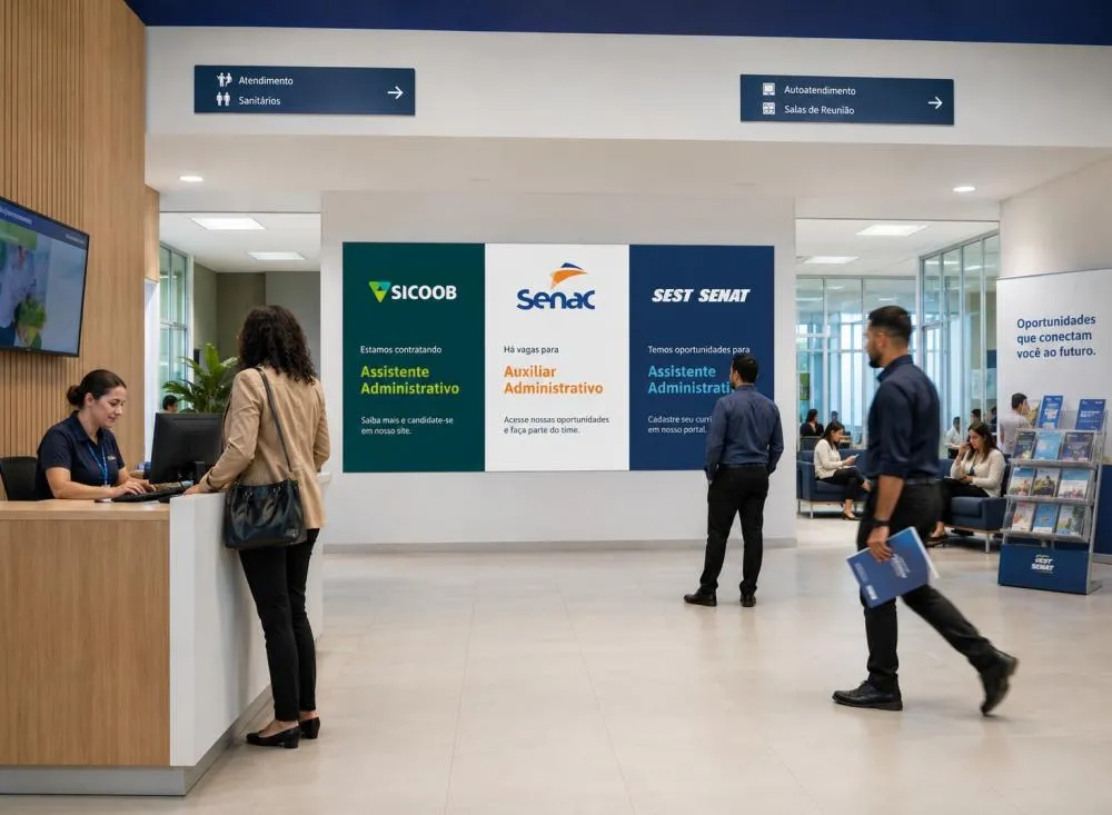 Ensino médio completo: Sicoob, Senac e SEST SENAT abrem vagas administrativas com salários de até R$ 4.128 / Foto: Gerada por IA