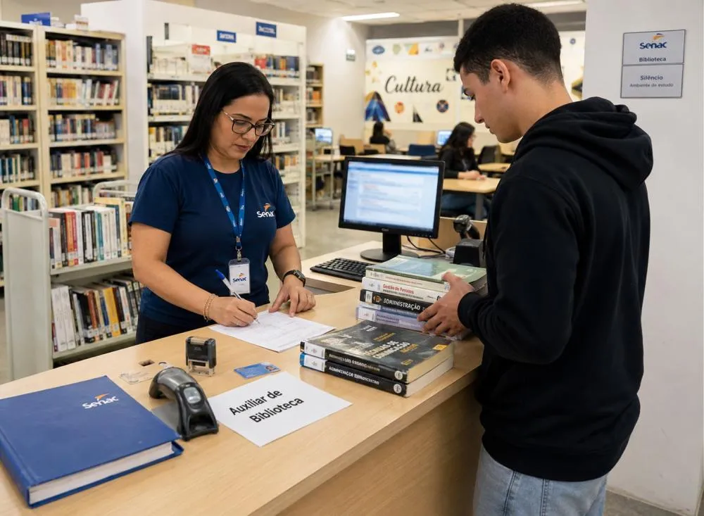 Processo Seletivo Senac para Auxiliar de Biblioteca com salário de R$ 3.115 e Ensino Médio Completo