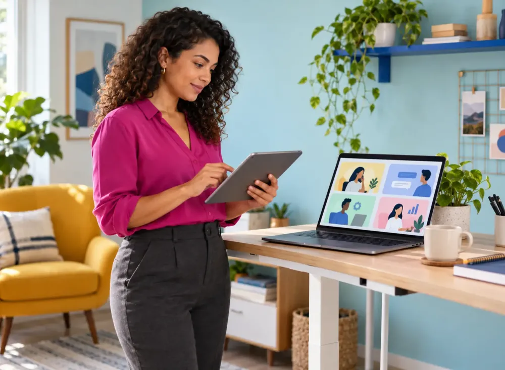 Profissional compara funções de atendimento ao cliente Home Office. Imagem gerada por Inteligência Artificial 